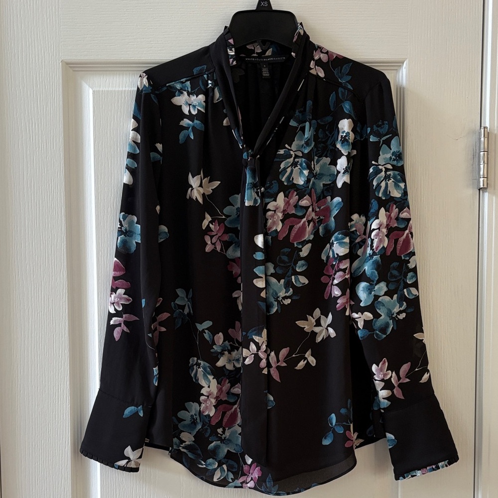 White House Black Market Floral Blouse - Black, Blue, Purple